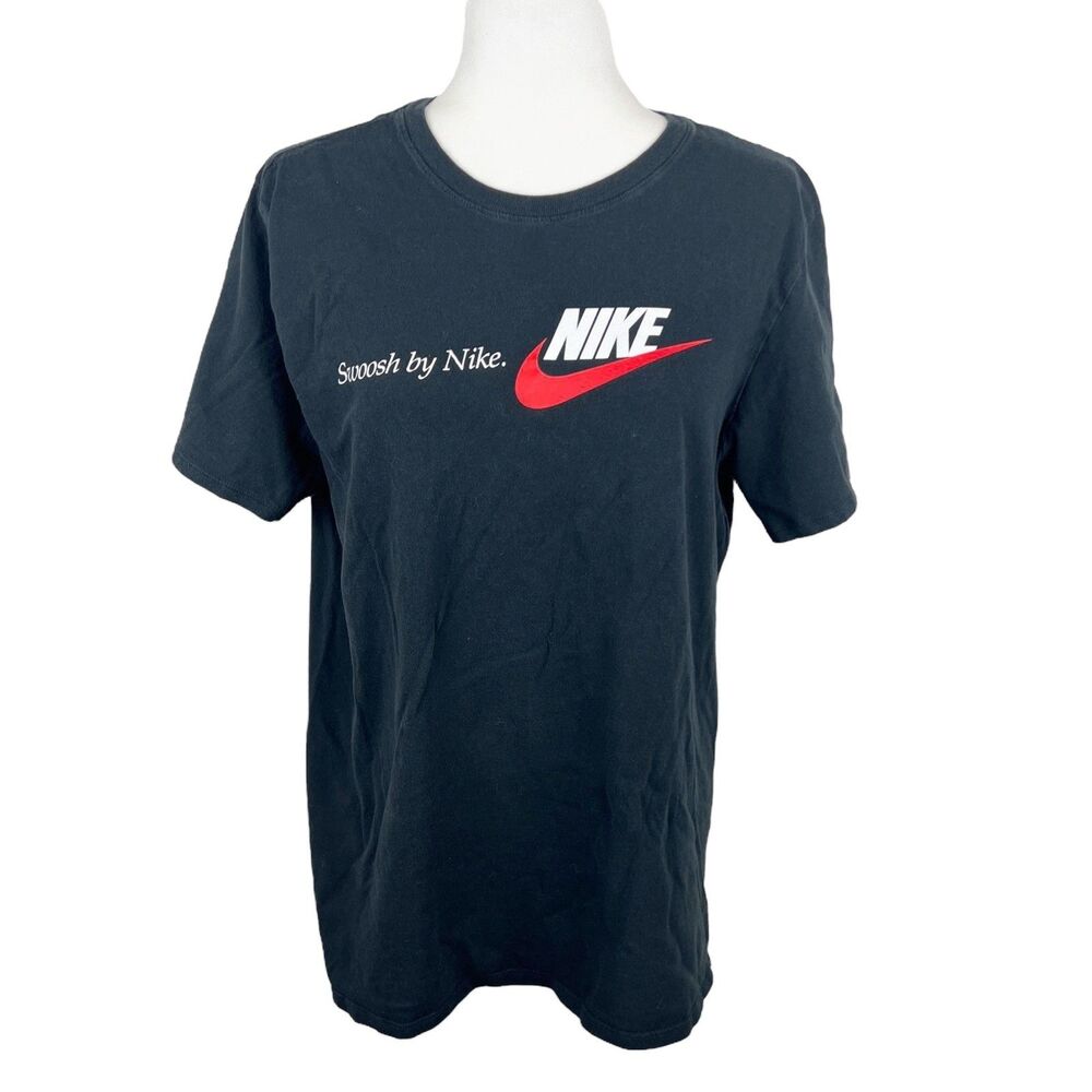 Nike Shirt Women Large Black Short Sleeve Athletic Cut Swoosh Loose Active Tee